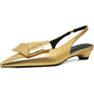 💫 Yremael Slingback Heels Women Gold Kitten Pumps Low Pointed Toe Bridal Shoes